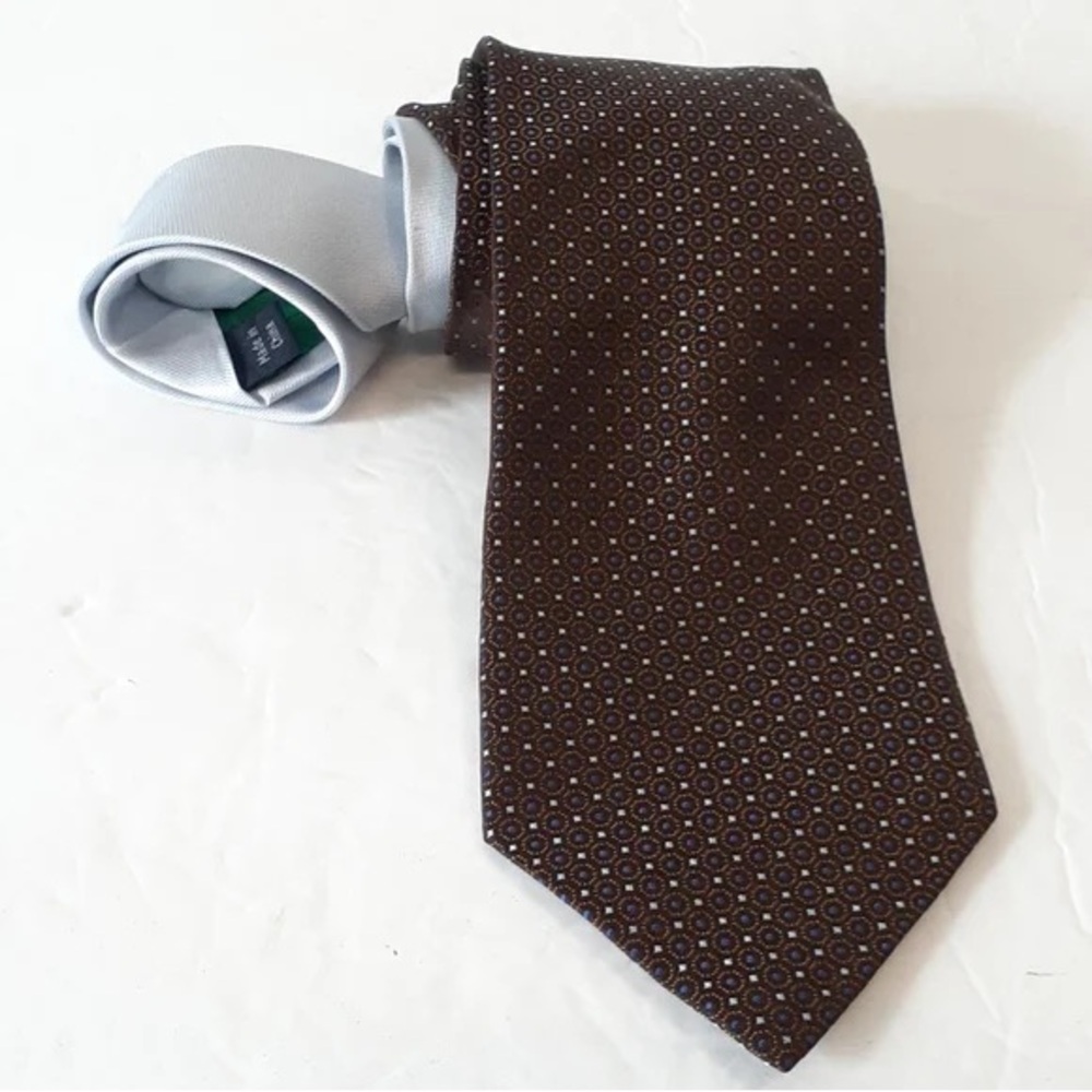 TOMMY HILFIGER Elegant Silk Silver / Brown Patterned Tie